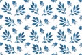 Dark-blue watercolor fancy leaves repeat pattern, simple seamless ornament, abstract ornament