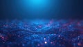 Dark blue wavy surface with glowing particles and bokeh lights. Abstract digital background with vibrant bokeh effect and light Royalty Free Stock Photo