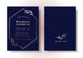 Dark blue wedding invitation card design There are marble patterns on the back. The front is hexagon shape, decorated with border Royalty Free Stock Photo