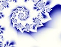 Dark Blue White Contrast Abstract Fractal Art. Shiny Background Illustration With Beautiful Leafy Or Petal Structures And Spirals.