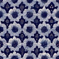 Dark blue and white floral seamless pattern with texture of carpet Royalty Free Stock Photo