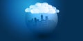 Dark Blue and White Smart City, Cloud Computing Design Concept with Transparent Globe and Cityscape, Tall Buildings Royalty Free Stock Photo