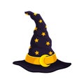 Dark blue wizard hat. Vector illustration on white background. Royalty Free Stock Photo