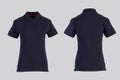 Dark blue womens blank polo shirt, front and back view isolated on white Royalty Free Stock Photo