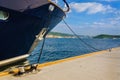 Dark blue yacht moored in Oslo fjord, Norway