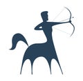 Dark blue zodiac sign Sagittarius with a silhouette image of a half man, half horse with a bow and arrow. Royalty Free Stock Photo