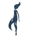 The dark blue zodiac sign Virgo depicting the silhuette of a young girl in a dress.