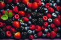 dark blueberry background assorted closeup strawbwerry large colorful studio overhead curant Berries raspberry red blackberry mix