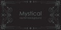 Dark boho background with a copy space. Mystical backdrop with an ornate geometric frame, outline crescents, linear stars and moon