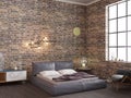 Dark brick wall loft interior bedroom Royalty Free Stock Photo