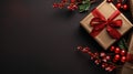 Dark Bronze And Red Gift Boxes With Holly On A Minimalist Background