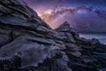 Dark, brooding Maui, Hawaii Coastline with beautiful Starry Night Sky Milkyway Royalty Free Stock Photo