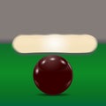 Dark brown ball on a billiard table. The cue ball in front of broken pyramid. illustration Royalty Free Stock Photo