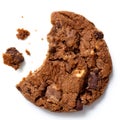 Dark brown chocolate chip cookie, bite missing with crumbs from Royalty Free Stock Photo