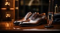 dark brown classic shoes for man new collection shine. Royalty Free Stock Photo