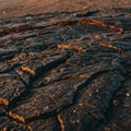 Dark Brown Cracked Earth Texture at Sunset Royalty Free Stock Photo