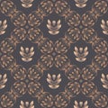 Dark brown floral daisy background. Seamless retro damask vector pattern. Stylized drawn vintage flower texture Royalty Free Stock Photo