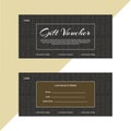 A dark brown gift voucher template with a blurred gift writing background