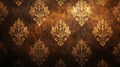 Dark Brown and Gold Damask Wallpaper Texture Royalty Free Stock Photo