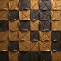 Dark Brown And Gold Stone Wall With Three-dimensional Puzzle Checks