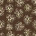 Dark Brown Hibiscus flower print. Gorgeous nasturtium. Floral Pattern. Trendy seamless background. Fashion Texture. Line drawing.