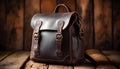 Vintage Leather Backpack on Wooden Surface Royalty Free Stock Photo