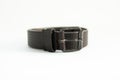 Dark brown leather belt for men white background Royalty Free Stock Photo