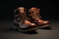 Dark brown moc toe boots. Generative AI