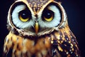 Dark brown polar owl with large yellow eyes