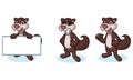 Dark Brown Polecat Mascot happy