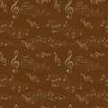 Dark Brown Seamless Pattern With Music Notes - Vector Background