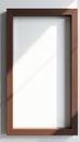 Dark brown square wooden frame, soft drop shadow, clean white backdrop , art, photo frame, empty