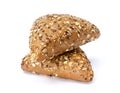 Dark buns with sunflower seeds, sesame and flax. White background