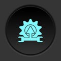 Dark button icon arrow configuration gear. Button banner round badge interface for application illustration