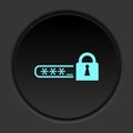 Dark button icon login lock key. Button banner round badge interface for application illustration