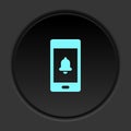 Dark button icon phone bell ringtone. Button banner round badge interface for application illustration