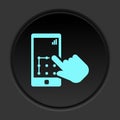 Dark button icon Smart phone touch lock hand. Button banner round badge interface for application illustration