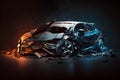 Dark car accident isolated, generative ai illustration