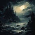 Dark Castle: A Black Gothic Seascape Abstract