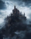 A dark castle floating in the air - Magic fantasy design - Generative AI Royalty Free Stock Photo