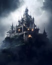 A dark castle floating in the air - Magic fantasy design - Generative AI