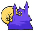 Dark castle icon in color drawing