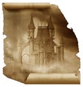 Dark Castle on a old paper scroll Royalty Free Stock Photo