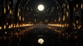 A dark cathedral with a full moon in the background. Generative AI image.