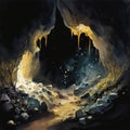 Dark Cave in Golds and Blacks Background watercolor Royalty Free Stock Photo