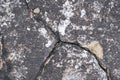 Dark cement surface. Large crack in concrete