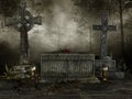 Dark cemetery with crosses Royalty Free Stock Photo