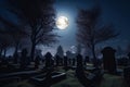 Dark cemetery on a moonlit night Royalty Free Stock Photo