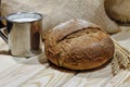 Bread, milk, brown, food, glass, loaf, black, healthy, rustic, Easter still life. Rustic style. Rural background. bakery, wheat, e Royalty Free Stock Photo