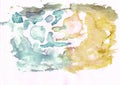 Dark cerulean teal and bronze ochre thw abstract watercolor background. It`s useful for greeting cards, valentines